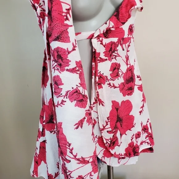 Free People "French Quarter" Red Floral Ruffle Mini Wrap Dress Size XS - Picture 10 of 15